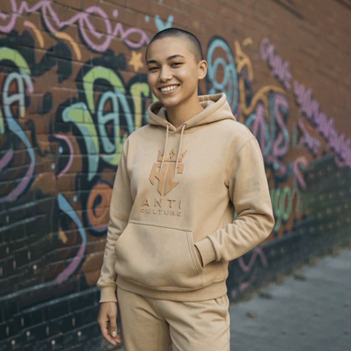 Embossed “Crown” Icon Hoodie – Tan