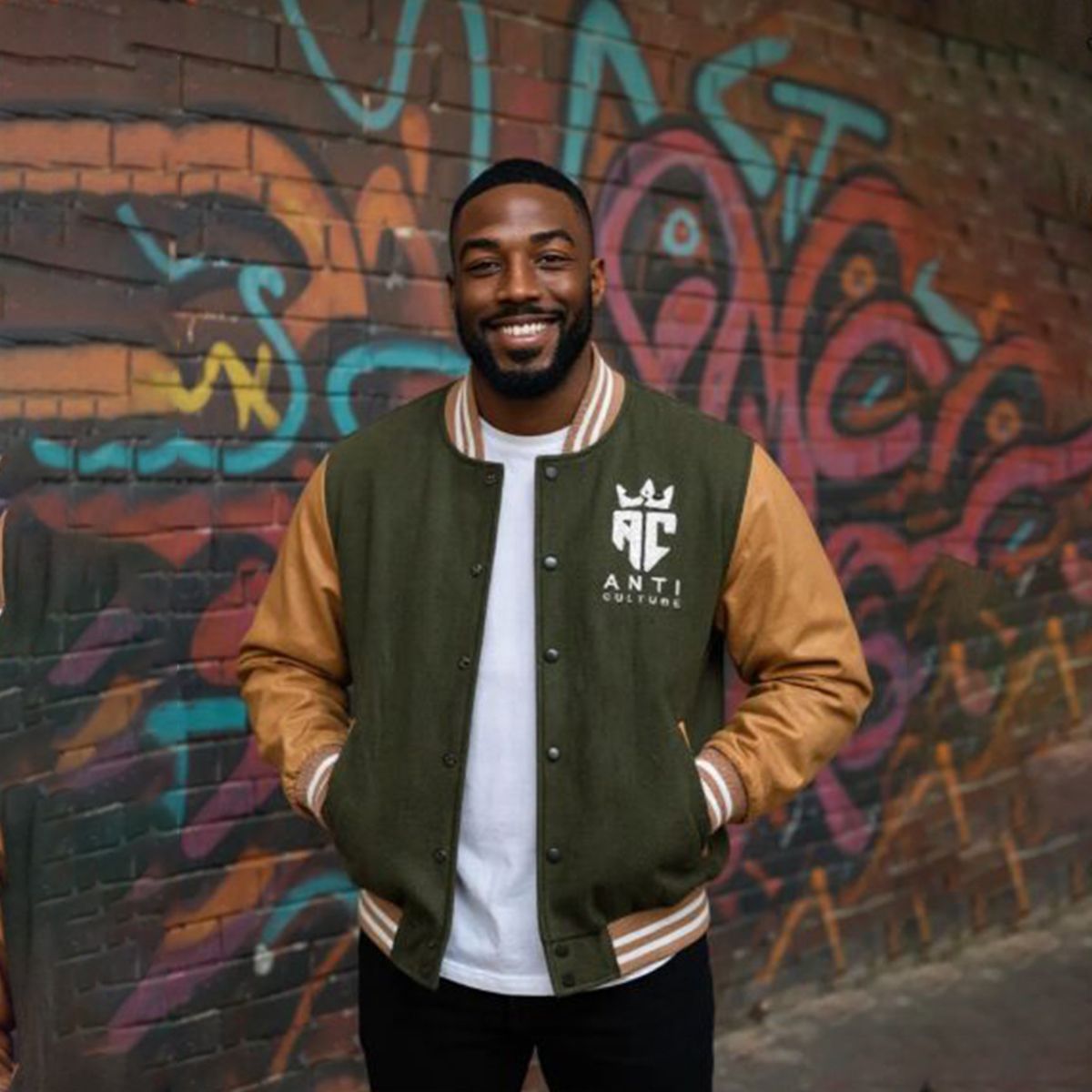 ANTI CULTURE Letterman Jacket with Leather Sleeves